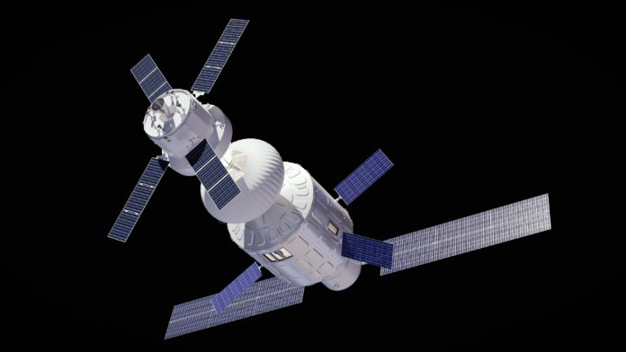 Airbus LOOP coupled with Spartan Space's Inflatable Module and a Visiting Spacecraft Loop Airbus Spartan